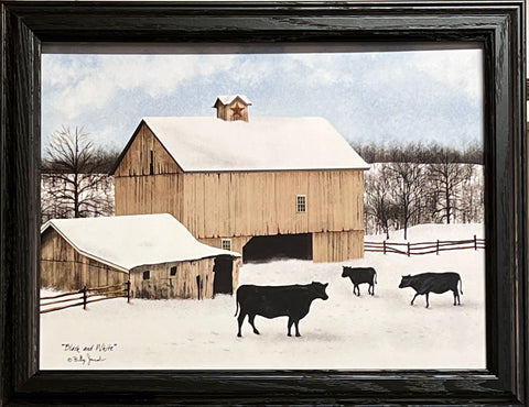 Billy Jacobs Black and White cow Barn Art Print-Framed 18.5 x 14.5