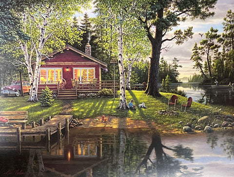 Kim Norlien Simpler Times Cabin Lake Fishing print-24 x 18
