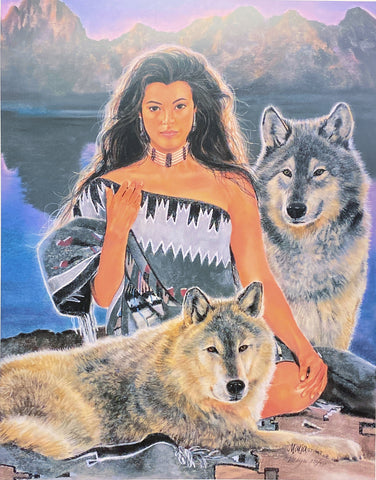 Maija Native American Wolf Art Print Call of the Wild S/N with cert (22x28)