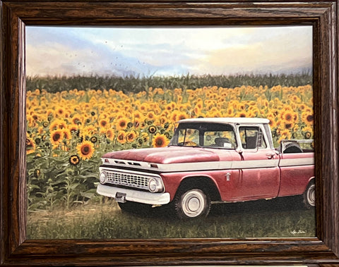 Lori Deiter Sunflower truck Art Print Framed 18.5 x 14.5