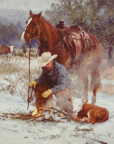 Bruce Greene Early Arrival Cowboy and Calf Art Print 11 x 14