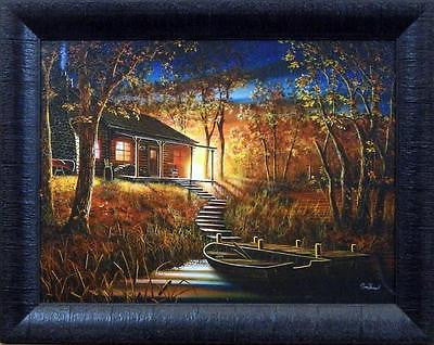 Jim Hansel "Dawns Early Light" Cabin Studio Canvas Framed Print- 19" x 15"
