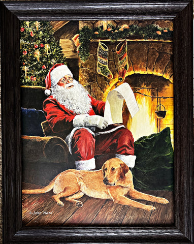 John Ward The List Santa Christmas Art Print Premium Framed (Wood) 28 x 22