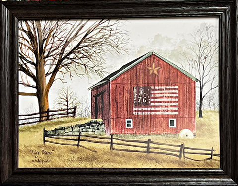 Billy Jacobs Flag Barn Farm Art Print-Framed (Solid Wood) 28 x 22