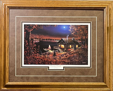 Jim Hanse Evening Serenity Cabin Lake Art Print-Framed 21 x 17