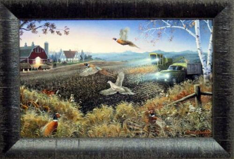 Mark Daehlin Evening Harvest Farm Pheasant Art Print-Framed 19 x 13
