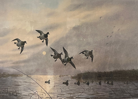 Les Kouba Fog Block and Bills  S/N Duck Hunting Art Print 24 x 17