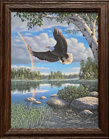 Kim Norlien On Eagles Wing Lake Rainbow Art Framed 14.5 x 19