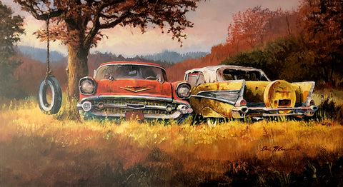 Dale Klee Tire Swing S/N 57 Chevy Art Print  (20x11)