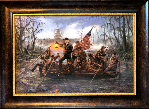 Jon McNaughton Framed Textured Political Art Print President Trump Crossing the Swamp (18x13)
