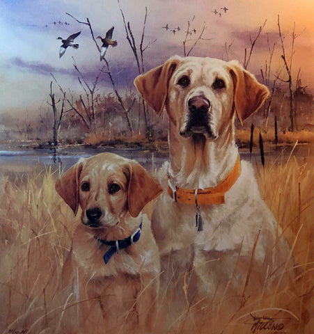 Jim Killen First Lesson Yellow Lab and Pup Hunting Dog A/P Art Print