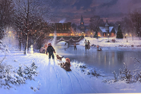 George Kovach Seasons of the Heart Ice Skating and Sledding Art Print-25 x 16.5