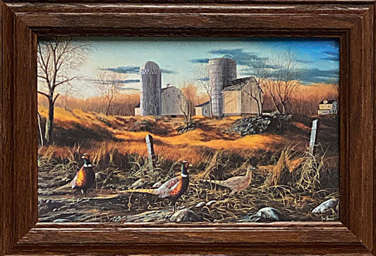 Jim Hansel Harvest Roosters Framed Decorator Pheasant Print 14.5 x 10
