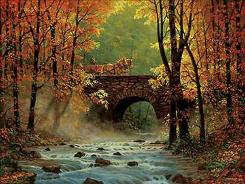 Chris Cummings Autumn Bridge S/N Horse Art Print