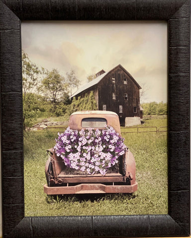 Lori Deiter Petunia Truck Flower Art Print-Framed  15 x 19