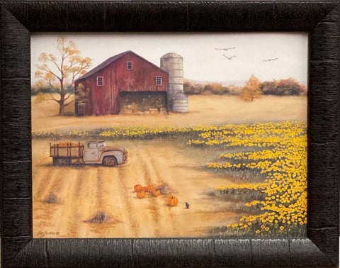 Pam Britton Barn and Sunflower II Farm Art Print-Framed