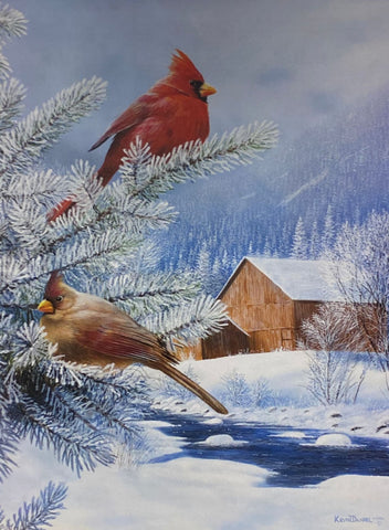 Kevin Daniel Frosty Morning Cardinal Farm Barn Art Print
