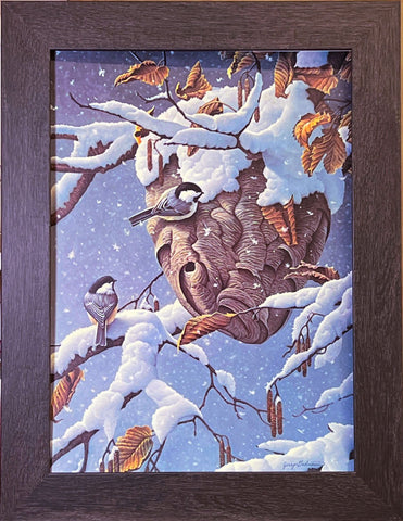 Jerry Gadamus Paper Chase Chickadee Art Print Framed 18.5 x 21.5