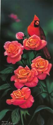 Jerry Gadamus Rose Bud Cardinal  Art Print-with Certificate 24 x 10