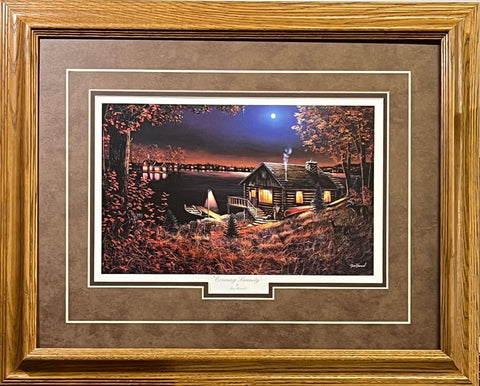 Jim Hanse Evening Serenity Cabin Lake Art Print-Framed 21 x 17