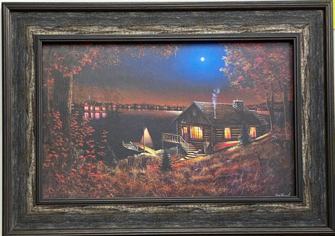 Jim Hansel Evening Serenity Cabin Lake Print-Framed 27 x 19