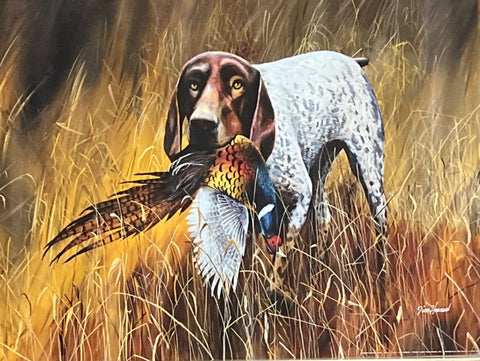 Jim Hansel German Shorthair Dog Pheasant Hunting Art Print-16 x 12