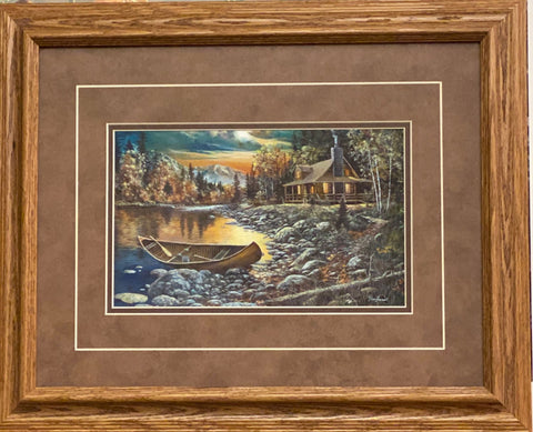 Jim Hansel "High Country Retreat Cabin Lake Framed (wood) Print  21" x 17"