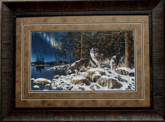 Jim Hansel Night Lights Wolve Art Print-Framed