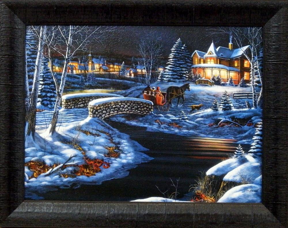 Jim Hansel ''Over The River'' Horse & Sleigh Studio Canvas Framed Print- 19'' x 15''