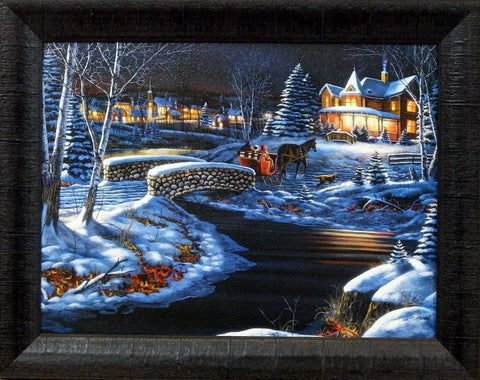 Jim Hansel ''Over The River'' Horse & Sleigh Studio Canvas Framed Print- 19'' x 15''