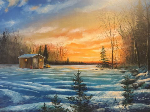 Jim Hansel The Best Kept Secret Fishing Snowmobile Art Print-16 x 12