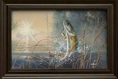 Jim Hansel Waking the Giant Musky Fishing Art Print-Framed Decorator 14.5 x 10