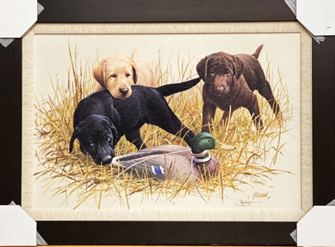 Jim Killen Signed Framed Labrador Art Print Puppy Daze (29.5x22)
