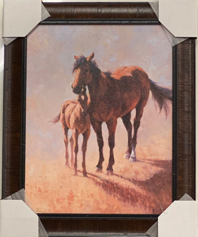 Jim Rey Mustang Mama Horse and Colt Art Print-Framed 22 x 18