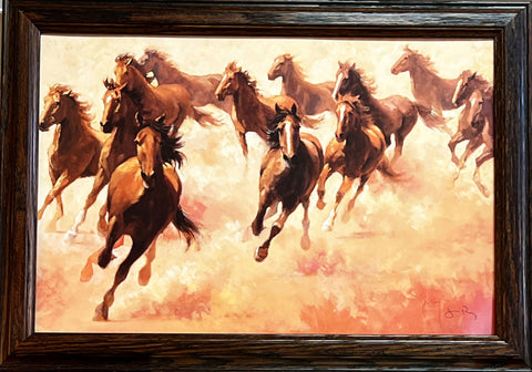 Jim Rey Run For Fun Horse Art Print-Framed (Wood) 20.5 x 18.5-Signed