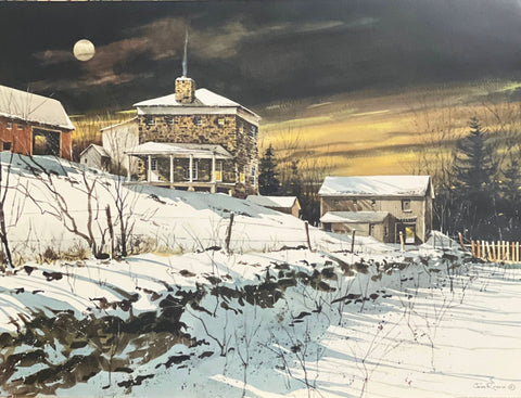 John Rossini Moon Shadows Farm Moon Art Print-24 x 18