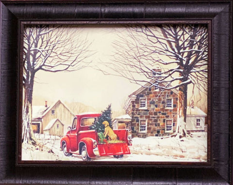 John Rossini Tuckers first Christmas Tree Dog and Old Truck Art Print-Framed 20 x 16