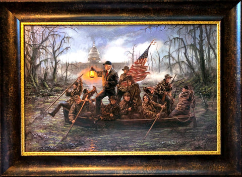 Jon McNaughton Framed Textured Political Art Print President Trump Crossing the Swamp (18x13)