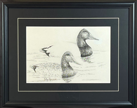 Kathy Flynn Duck Pencil Sketch Framed 20 X 16