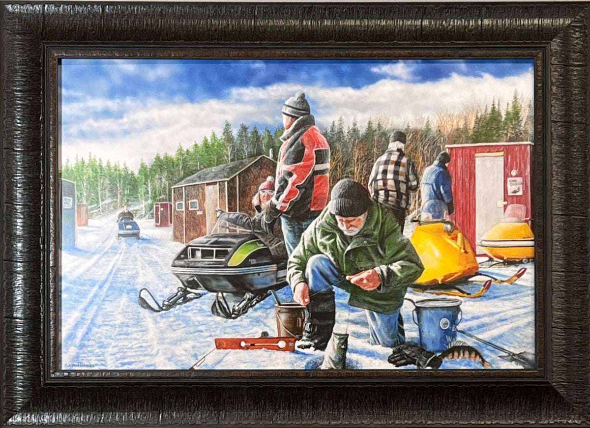 Kevin Daniel Good Old Days Snowmobile Ice Fishing Art Print 22 x 16
