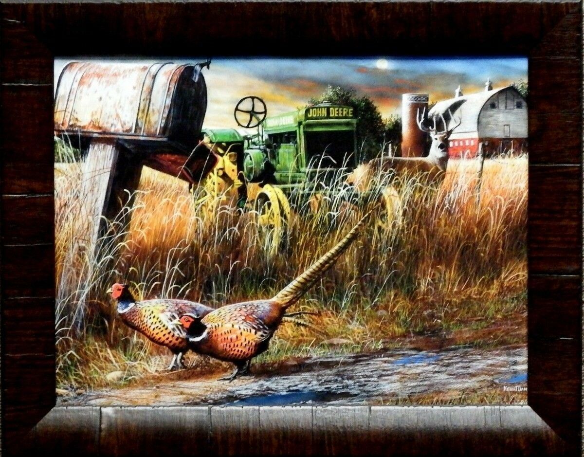 Kevin Daniel Special Delivery John Deere Tractor Pheasant Art Print-Framed