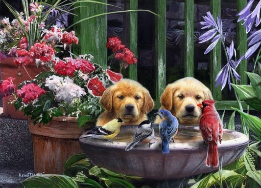 Kevin Daniel Stand Off Birds and Puppy Art Print