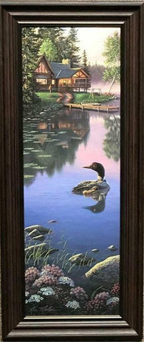 Kim Norlien Beyond Still Waters Loon Cabin Art Print-Framed 11.5 x 27.5