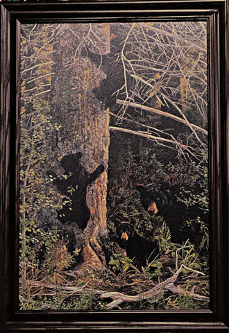 Kiss, Family Gathering Bear and Cub Art Print Framed 23 x 33