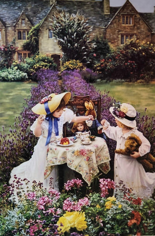 Sandra Kuck Afternoon Tea Girls Playing in Garden