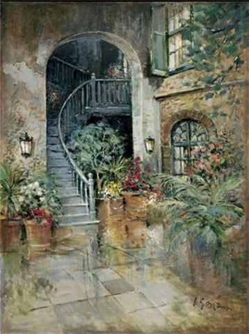 L. Gordon Palm Court Flower Garden Art Print-9 x 12 Free Shipping