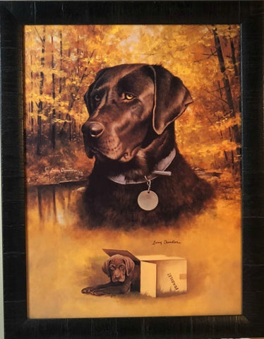 Larry Chandler Chocolate Lab with Pup Art Print-Framed
