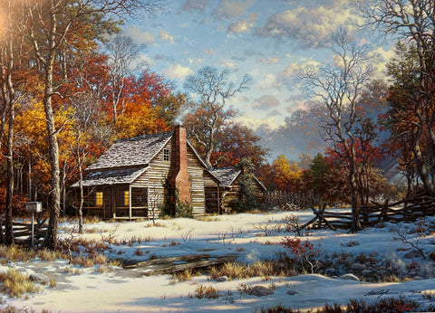 Larry Dyke Early Snow Cabin in Winter S/N Art Print 25 x 18 with Cert