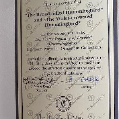Lena Liu 2 sets Hummingbird Ornaments Bradford Editions with cert MIB
