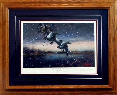 Les Kouba Bills Battlin First Snow Framed Duck Print  21 x 17